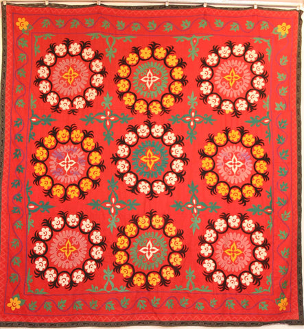 Uzbek Samarkhand Hand-knotted Hand Embroidered Cotton on Cotton (ID 1071)