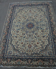 Persian Naein Hand-knotted Rug Wool and Silk on Cotton (ID 260)