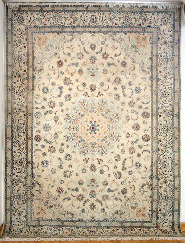 Persian Naein Hand-knotted Rug Wool and Silk on Cotton (ID 1020)