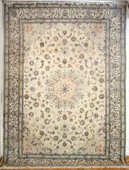 Persian Naein Hand-knotted Rug Wool and Silk on Cotton (ID 1020)